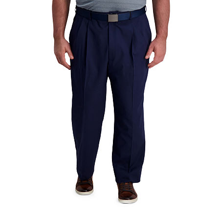 Haggar Mens Classic fit Dress Pants 48 / 30 Navy Blue Solid