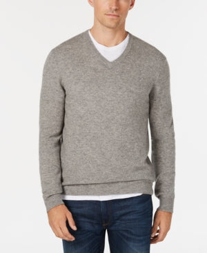Club Room Men's Vneck Cashmere Sweater Grey Heather  Size M