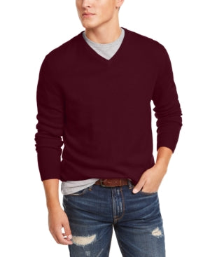 Club Room Men's Cashmere V-Neck Sweater Cabernet Red XL