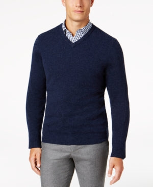 Club Room Men's Vneck Cashmere Sweater Navy Heather Xxl