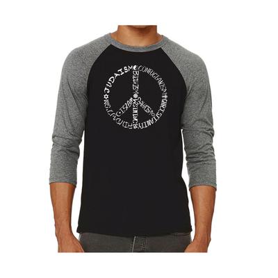 La Pop Art Faiths Peace Sign Men's Raglan Word Art T-shirt Gray XL