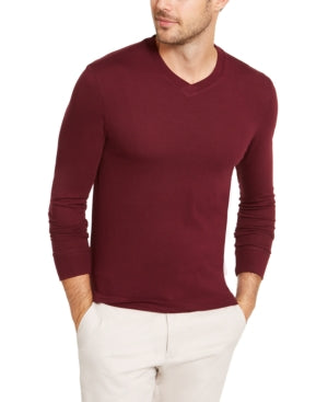 Club Room Mens Performance V Neck T Shirt Red Plum Heather Large