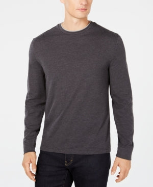 Club Room Men's Crewneck Long Sleeve T Shirt Charcoal Heather Grey Small