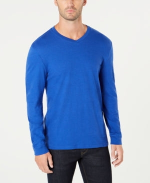 Club Room Men's V Neck Long Sleeve T Shirt New Cerulean Blue Medium