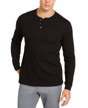Club Room Men's Thermal Henley Shirt Black Size Large