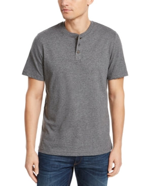 CLUB ROOM Mens Solid Henley Short Sleeve T Shirt Grey Large