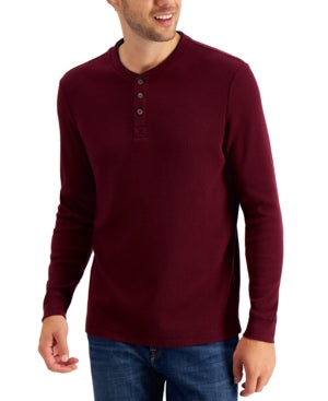 Club Room Men's Thermal Henley Long Sleeve T Shirt Red Plum XL