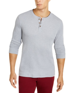 Club Room Men's Henley Long Sleeve T Shirt Silver 2XL