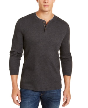 Club Room Men's Thermal Henley Shirt Dark Gray XL