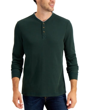 Club Room Men's Thermal Waffle Knit Henley Shirt Dark Green Xxl