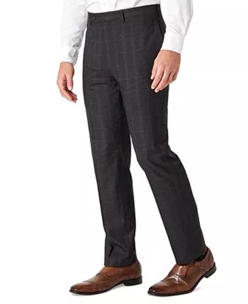 CALVIN KLEIN Men's Dress Pants Slim-Fit Dark Grey Plaid 36 x 34