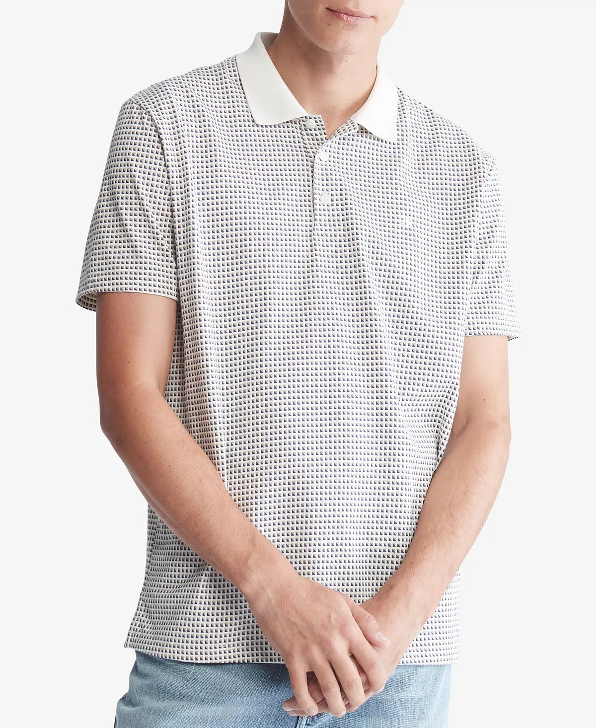 CALVIN KLEIN Men's Shadow Block Monogram Logo Polo Shirt Large White / Tan