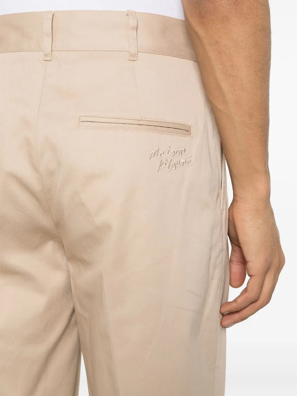 Maison Kitsuné Mens logo-embroidered cotton trousers Pants Beige 34 x 28