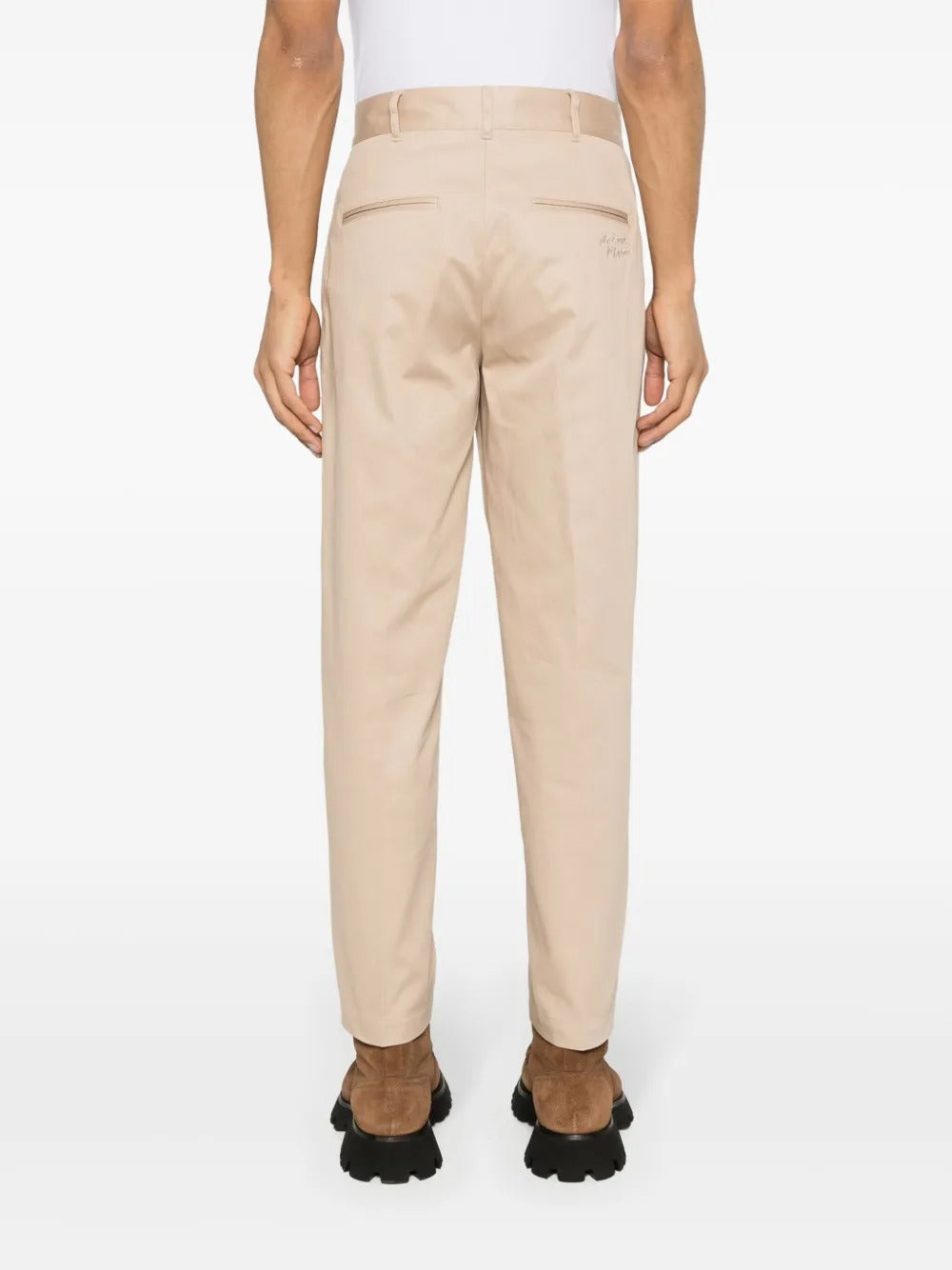 Maison Kitsuné Mens logo-embroidered cotton trousers Pants Beige 34 x 28