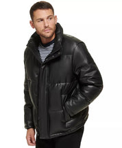 Calvin Klein Men's Faux Leather Coat Puffer Jacket Black Medium
