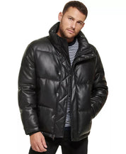 Calvin Klein Men's Faux Leather Coat Puffer Jacket Black Medium