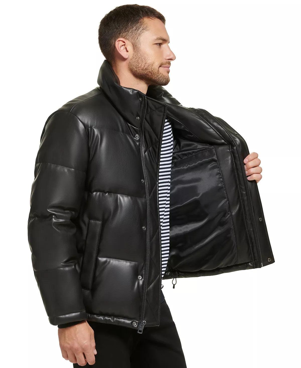 Calvin Klein Men's Faux Leather Classic Puffer Jacket Small Black
