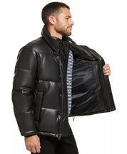 Calvin Klein Men's Faux Leather Coat Puffer Jacket Black Medium