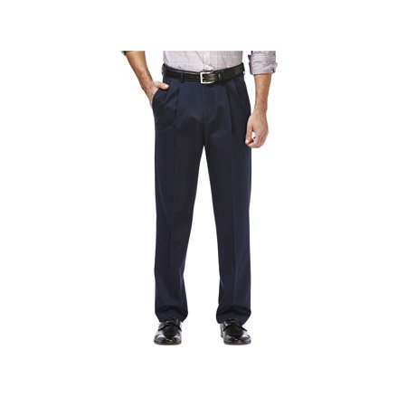 Haggar Men's Classic Fit Pleated  Khaki Pants No Iron Navy Blue 42 x 30