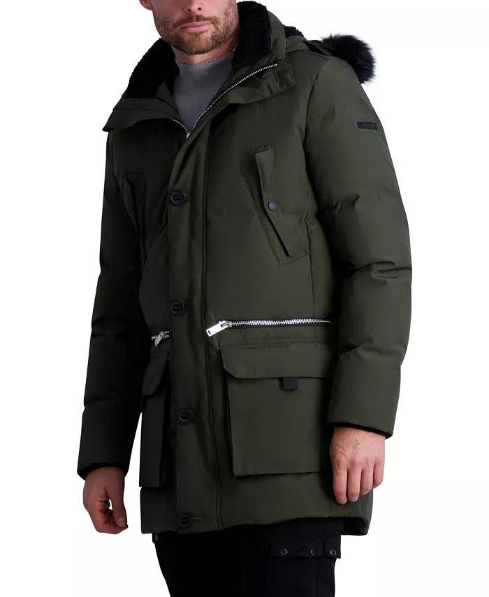 Karl Lagerfeld Paris Men's Down Cold Weather Parka Coat Green XL