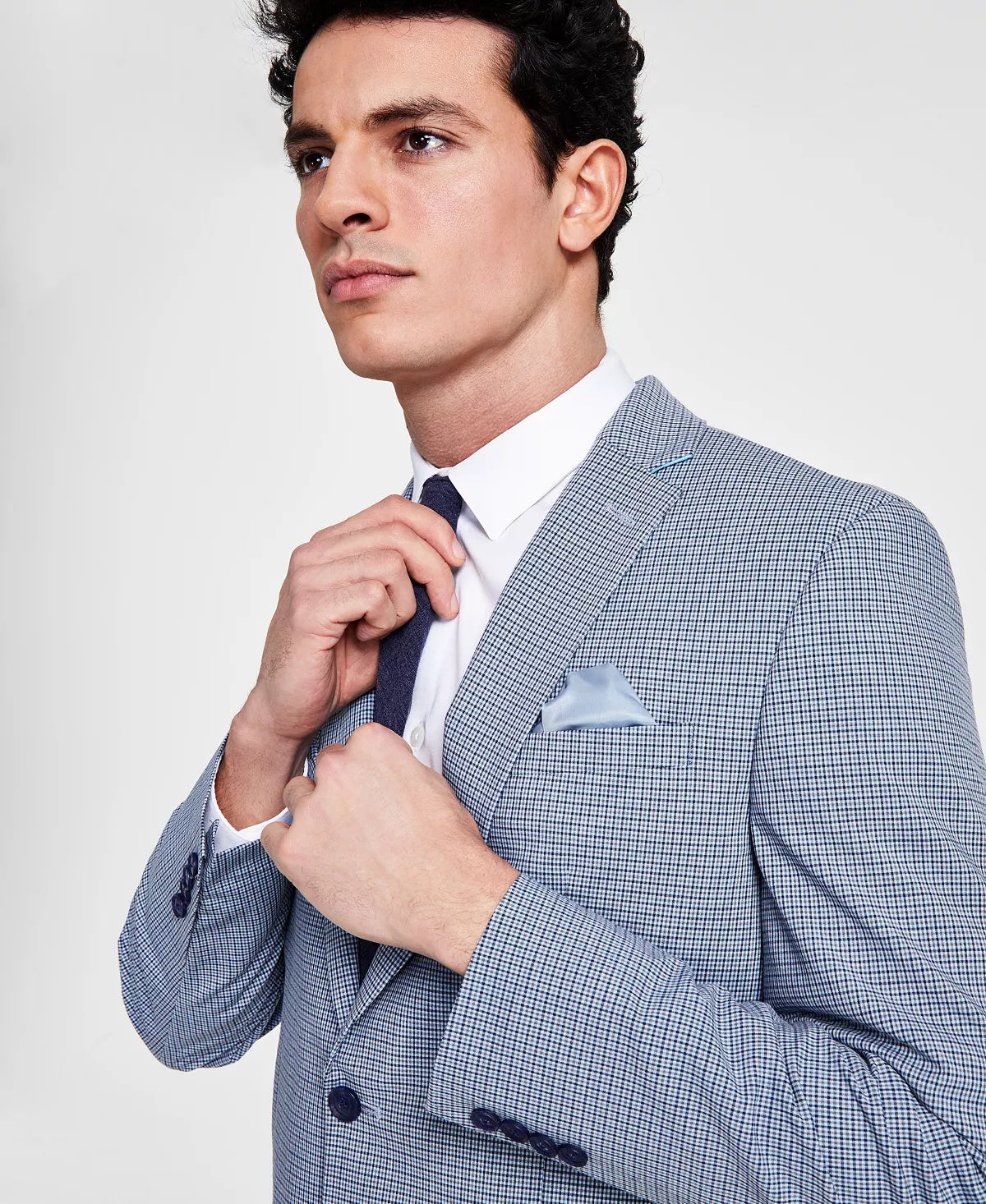 Bar III Mens Slim Fit Mini Check Suit Jacket Blue 36R