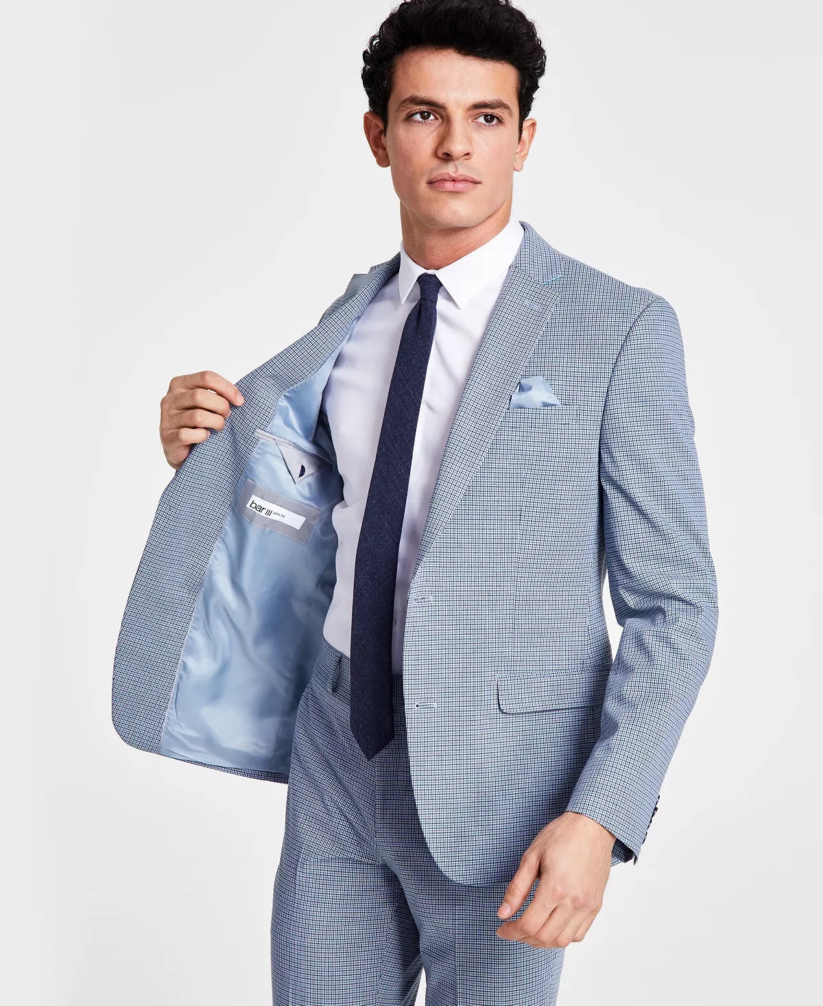 Bar III Mens Slim Fit Mini Check Suit Jacket Blue 40L