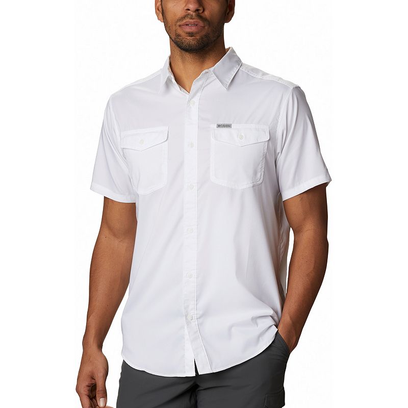 Columbia Mens Regular fit Short Sleeve Button-Up Shirt XL White Solid