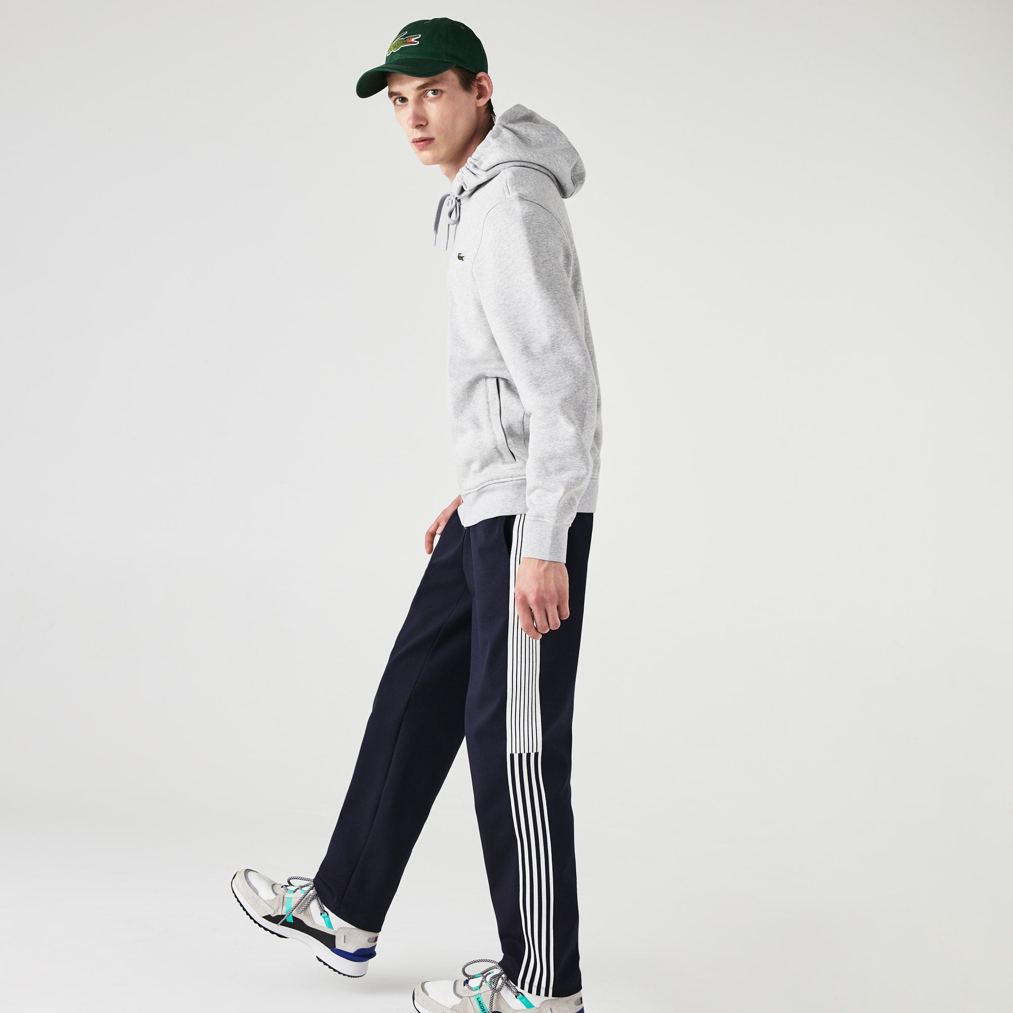 Lacoste Men's Sport Long Sleeve Hoodie Silver Dark Gray Small