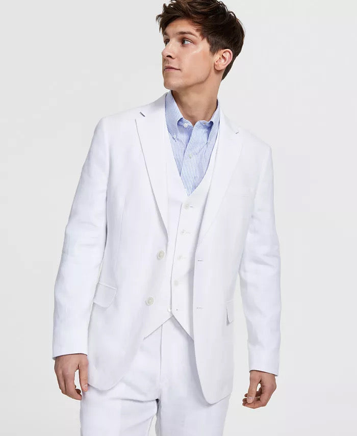TOMMY HILFIGER Men's Modern-Fit Linen Suit Jacket White 40L