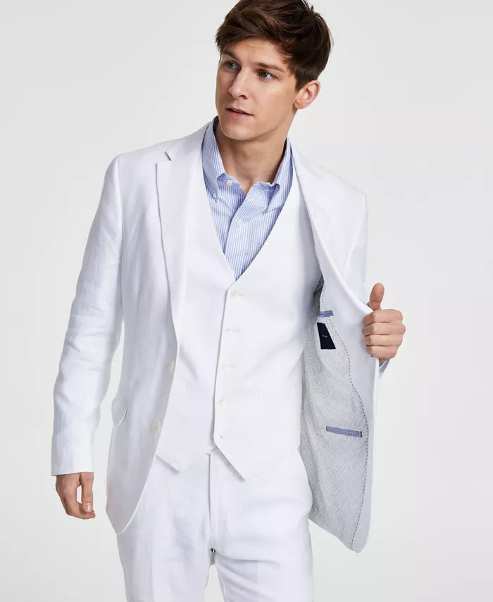 Tommy Hilfiger Mens Slim fit Sport Coat Blazer 40 L White Solid Stretch Linen