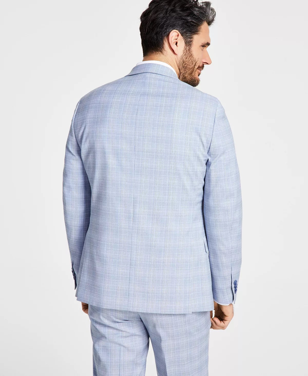 Alfani Mens Slim fit Suit Jacket Blazer 46 R Light Blue Plaid Stretch