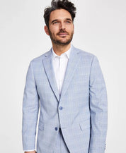 Alfani Mens Slim fit Suit Jacket Blazer 40 L Light Blue Plaid Stretch