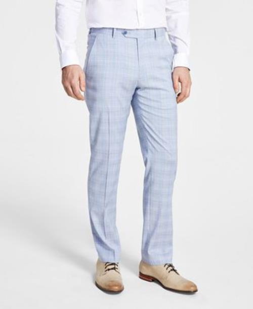 Alfani Men Slim fit Dress Pants 30 / 32 Light Blue Plaid Stretch