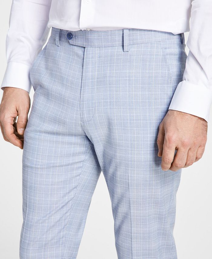 Alfani Men Slim fit Dress Pants 30 / 32 Light Blue Plaid Stretch