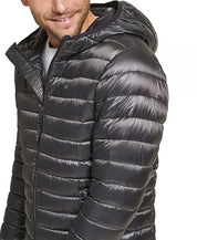 Calvin Klein Mens Packable Down Hooded Puffer Jacket Coat Granite Grey XS