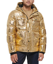 Levis Mens Quilted Hood Gold Bandana Puffer Jacket Coat  Small