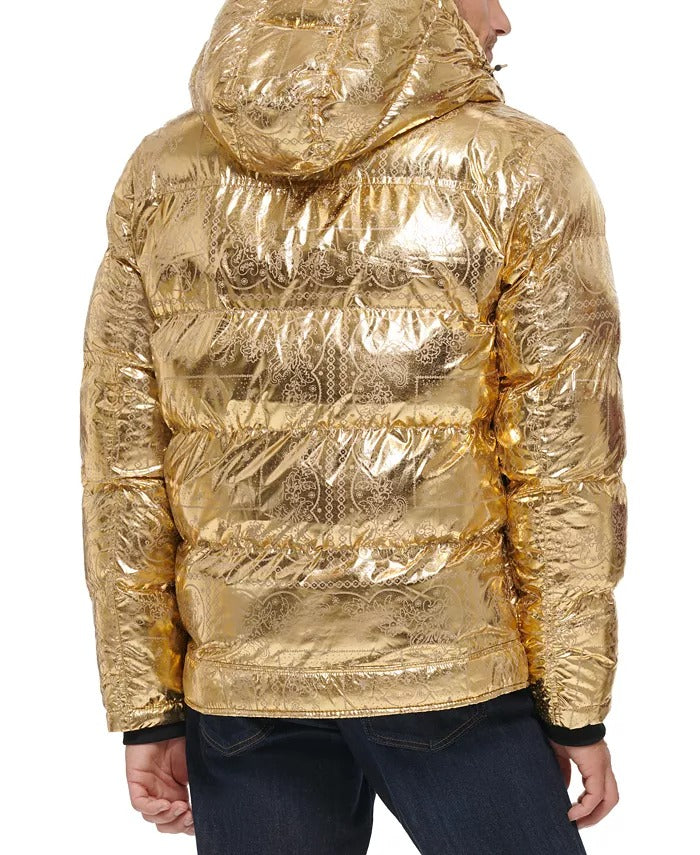 Levis Mens Quilted Hood Gold Bandana Puffer Jacket Coat  Small