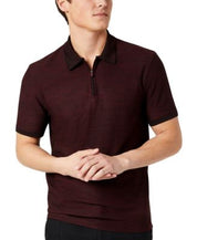 Kenneth Cole Knit Zip Polo Shirt Burgundy Dark Red Large