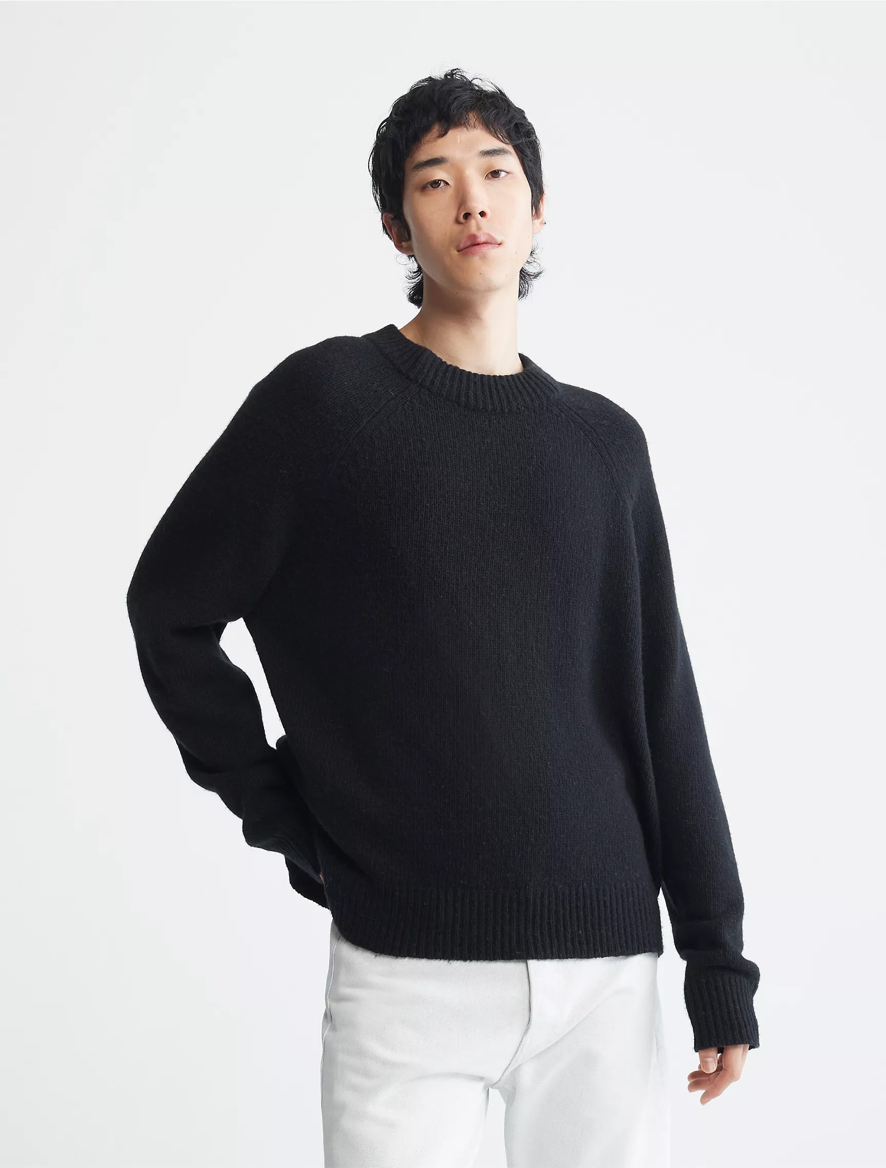 Calvin Klein Mens Ribbed Wool Blend Crewneck Sweater Large Black