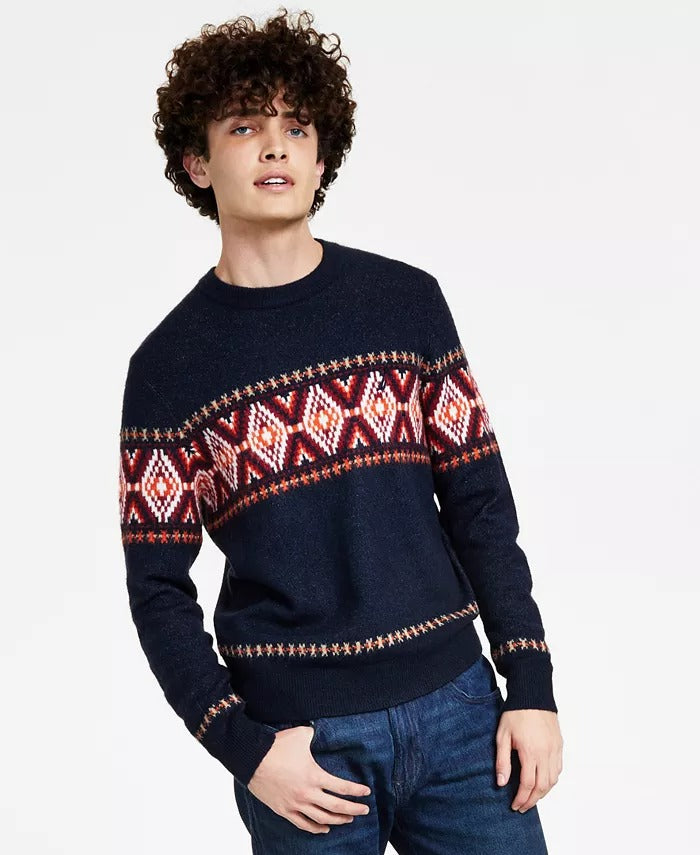 Nautica Mens Fair Isle Crewneck Sweater Dark Navy Blue XXL