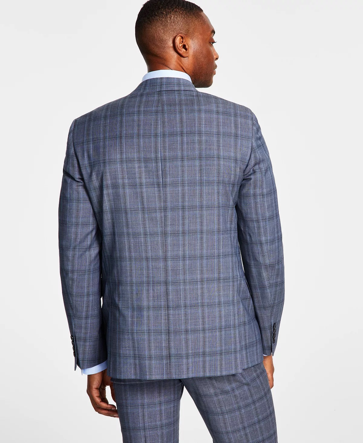 Calvin Klein Men Slim Fit Wool Blend Stretch Grey Blue Suit Jacket 42R