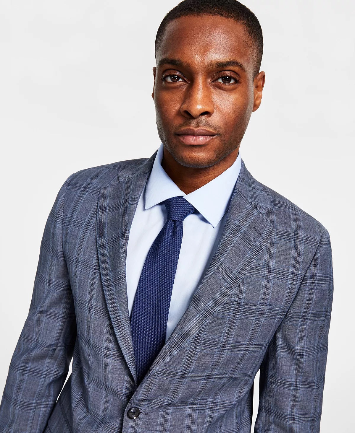 Calvin Klein Mens Slim-Fit Wool Stretch Suit Jacket Grey Blue 44S