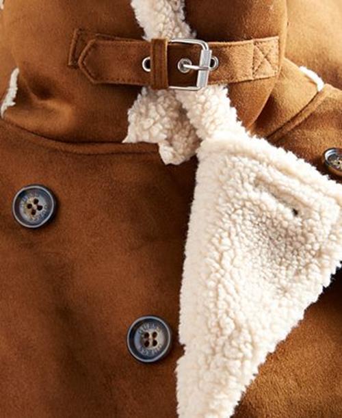 GUESS Mens Faux Shearling Overcoat Coat Small Brown Solid