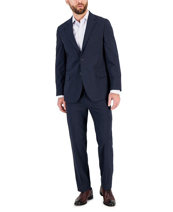 NAUTICA Mens Modern-Fit Bi-Stretch Suit 42R / 38 x 32 Navy Blue Check