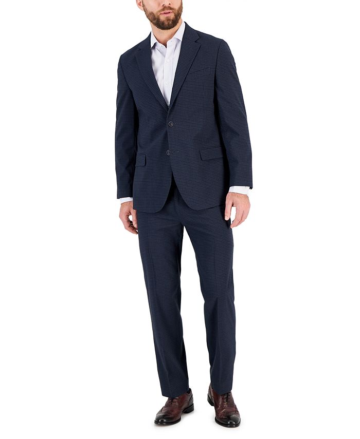 Nautica Mens Modern Fit Bi Stretch Suit 36S / 30 x 32 Blue Check Plaid