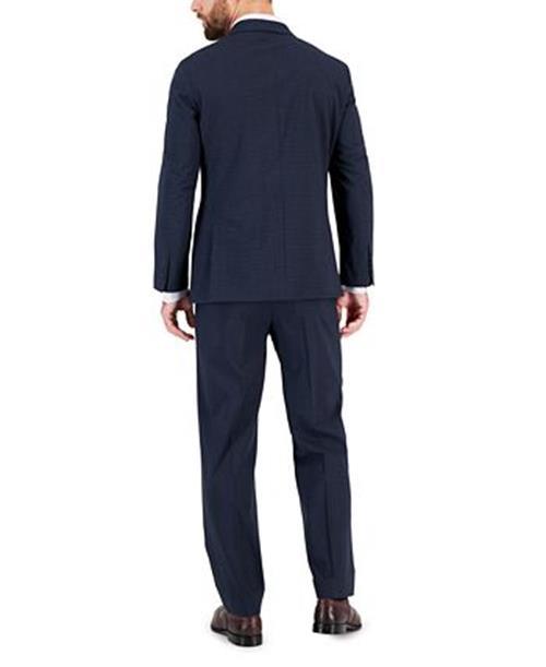 NAUTICA Mens Modern-Fit Bi-Stretch Suit 42R / 38 x 32 Navy Blue Check