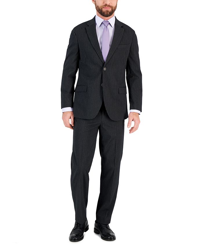 Nautica Mens Slim Fit Bi Stretch Suit Jacket 40R / 34 Dark Grey Pinstripe