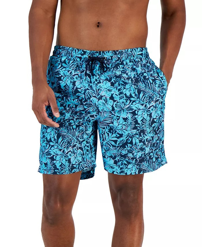 CLUB ROOM Men's Mahalo Floral Swim Trunks Small Blue