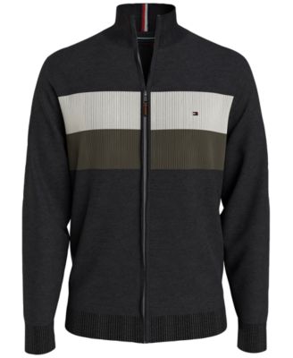 Tommy Hilfiger Men's Colorblocked Stripe Full-Zip Sweater Black Large