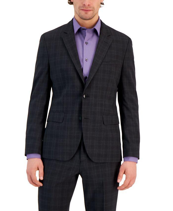 Hugo by Hugo Boss Mens Modern Fit Check Suit Jacket 42S Charcoal Grey Blue Plaid